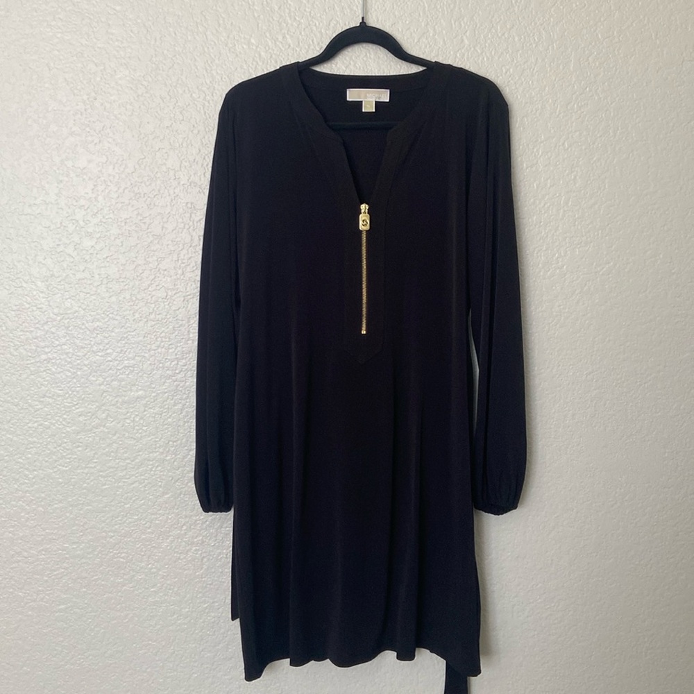 Black Michael Kors Belted a Line Dress